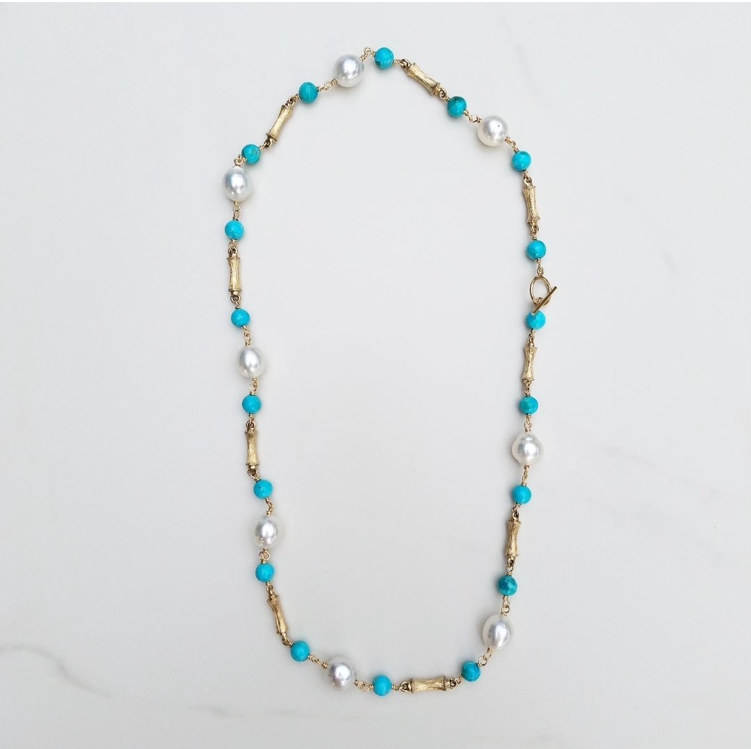 Australian Pearl & Turquoise Bamboo Necklace