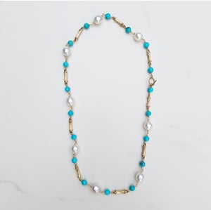 Australian Pearl & Turquoise Bamboo Necklace