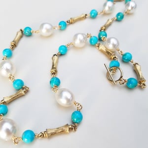 Australian Pearl & Turquoise Bamboo Necklace