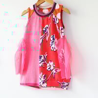 Image 4 of coral pink floral tulle neon red fluorescent 3T courtneycourtney sweater tank sleeveless bubble dres