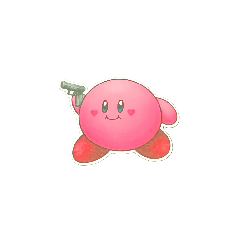 Image of kirby’s got a gun! sticker