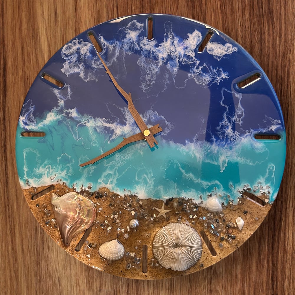Image of 12" Resin Ocean Themed Clock with Dashes