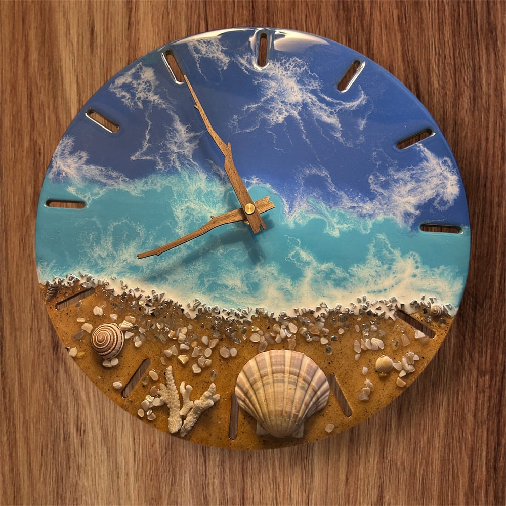 Image of 12" Resin Ocean Themed Clock with Dashes