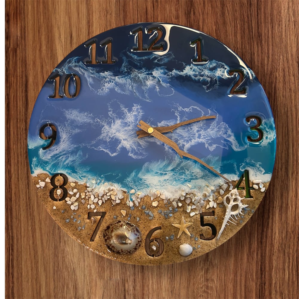 Image of 12” Resin Ocean Themed Clock with Numbers
