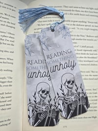Image 2 of Reading Something Unholy Bookmark | with or without tassel | 2x6 inches | glossy | cardstock