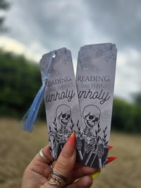 Image 6 of Reading Something Unholy Bookmark | with or without tassel | 2x6 inches | glossy | cardstock
