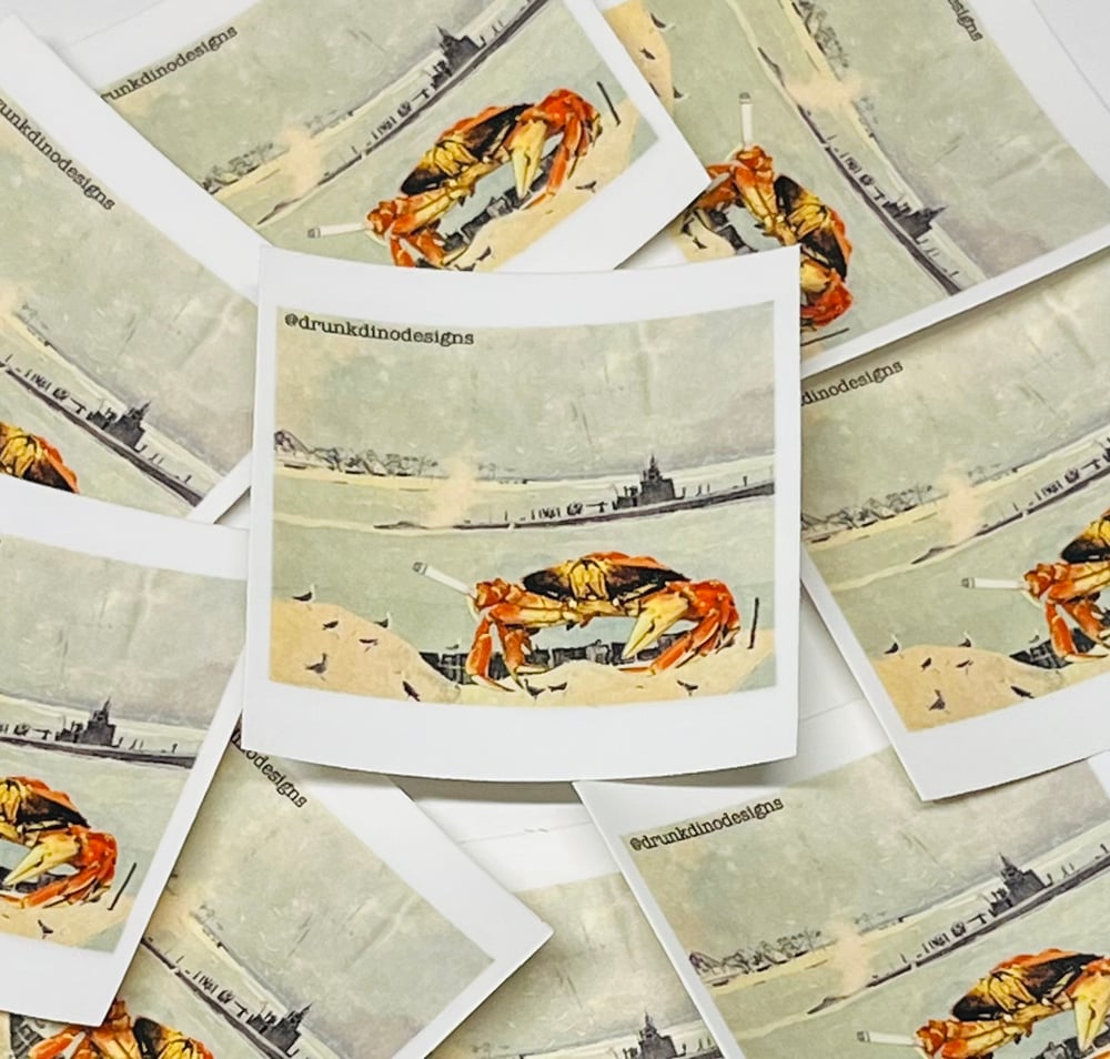 Image of Crabby Smoking on a Beach