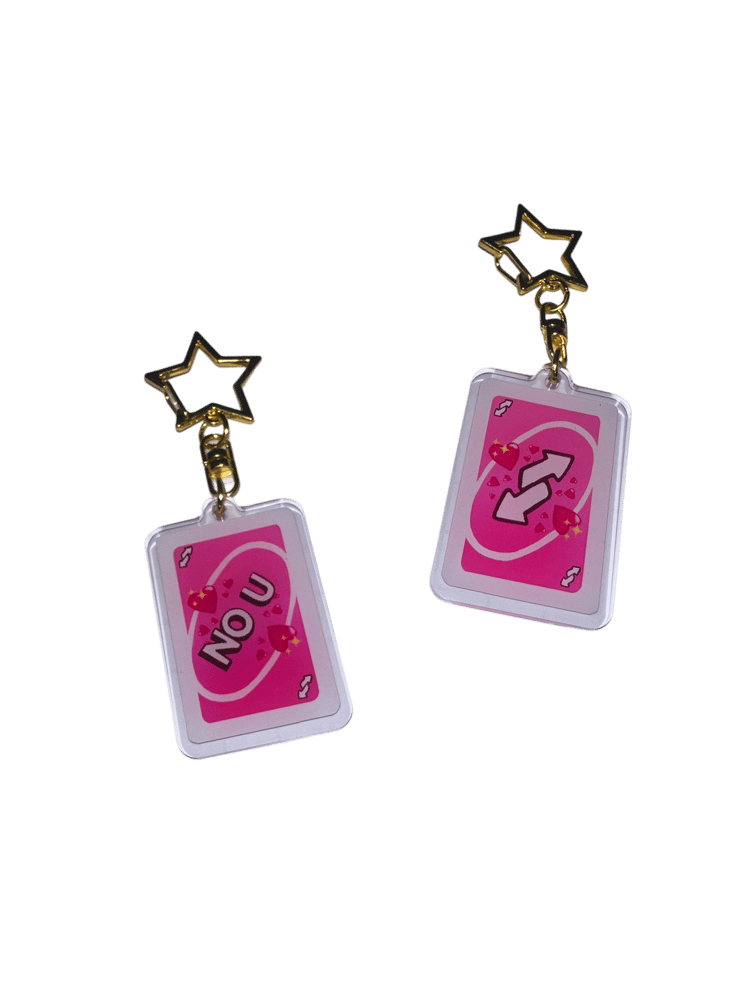 Image of Reverse Uno Card double sided acrylic star clasp keychain