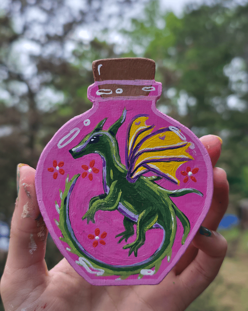 Image of Dragon potion bottle hand cut painting