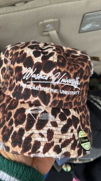 Leopard hat with white stitching 