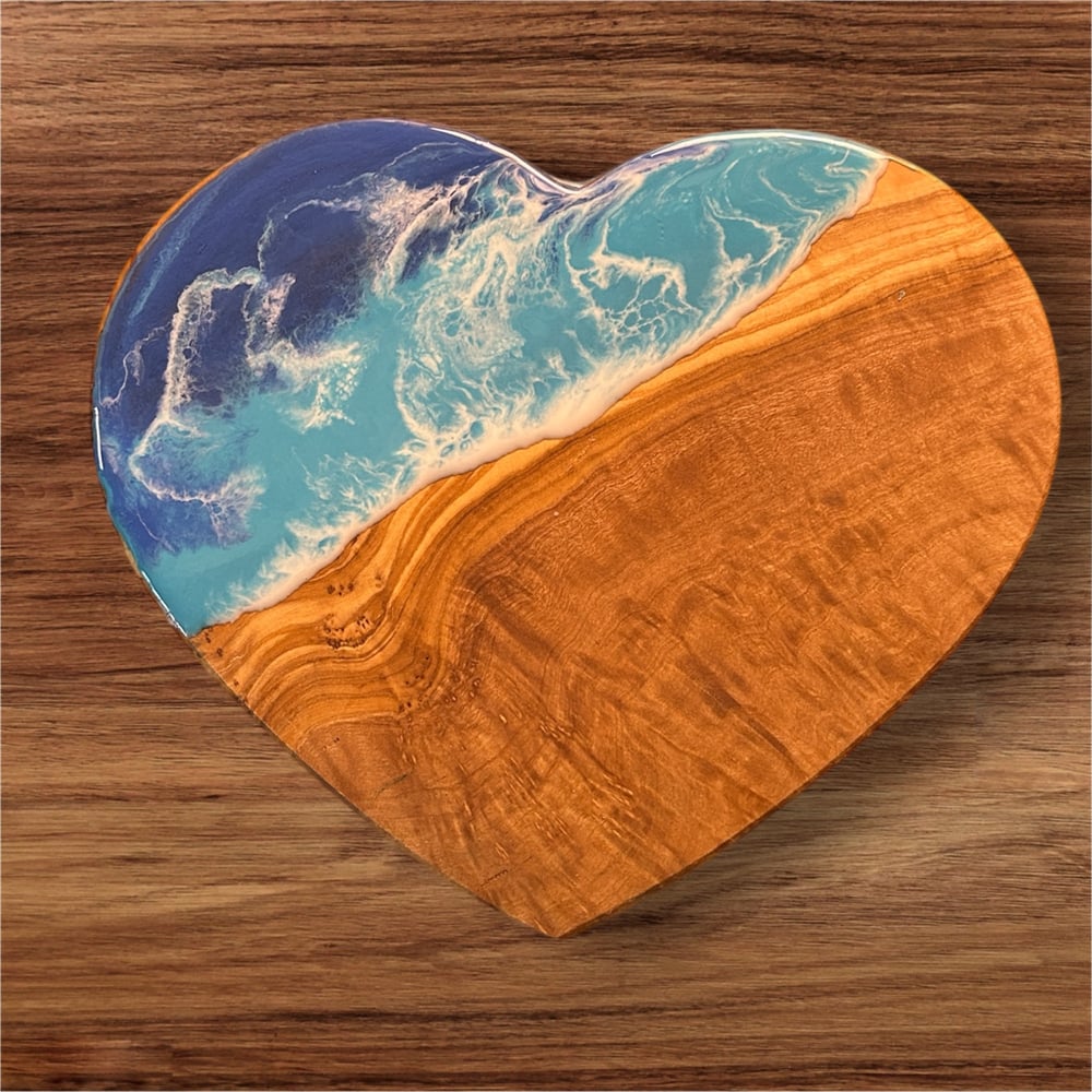 Image of Resin Ocean Themed Olive Wood Heart Board