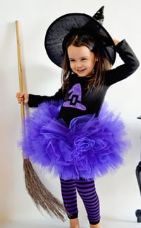 Image 1 of Purple Witch Tutu Set Girl’s Halloween Costume Party Tulle Leotard and Skirt Witchy Dress 