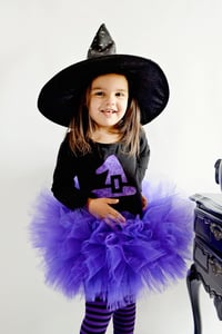 Image 2 of Purple Witch Tutu Set Girl’s Halloween Costume Party Tulle Leotard and Skirt Witchy Dress 