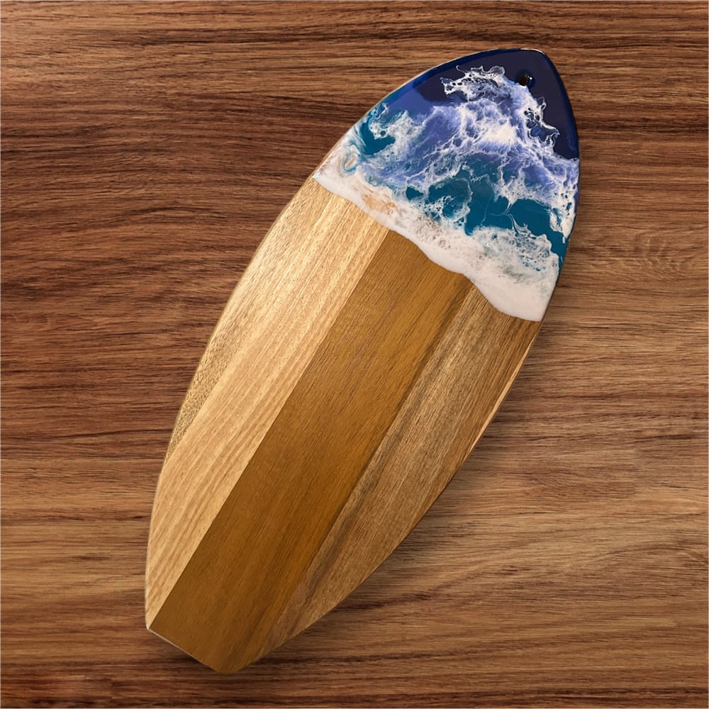 Image of Resin Ocean Themed Acacia Wood Shiplap  Surfboard