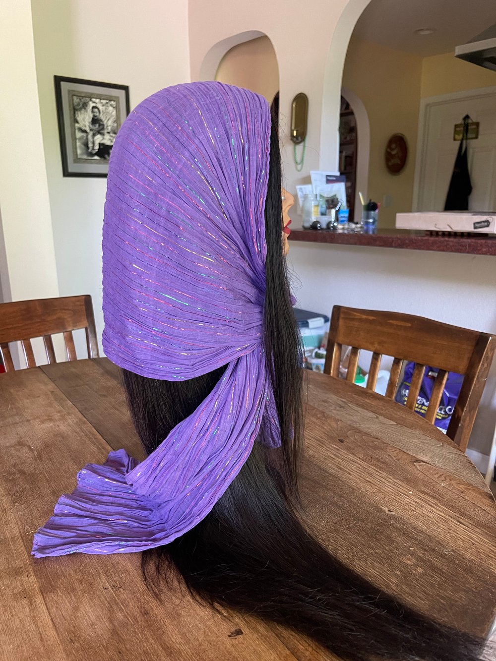 Image of Vintage Purple Metallic Striped Boho Scarf