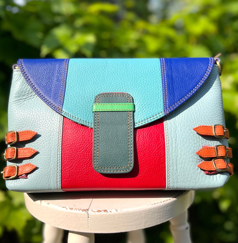 Image of Harlequin Collection - Multi-Coloured Recycled Leather Zip #32D
