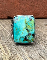 Image 2 of WL&A Handmade Heavy Ingot Cuatro Gem Sonoran Desert Blue Ring - Size 11.5