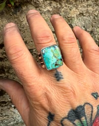 Image 3 of WL&A Handmade Heavy Ingot Cuatro Gem Sonoran Desert Blue Ring - Size 11.5