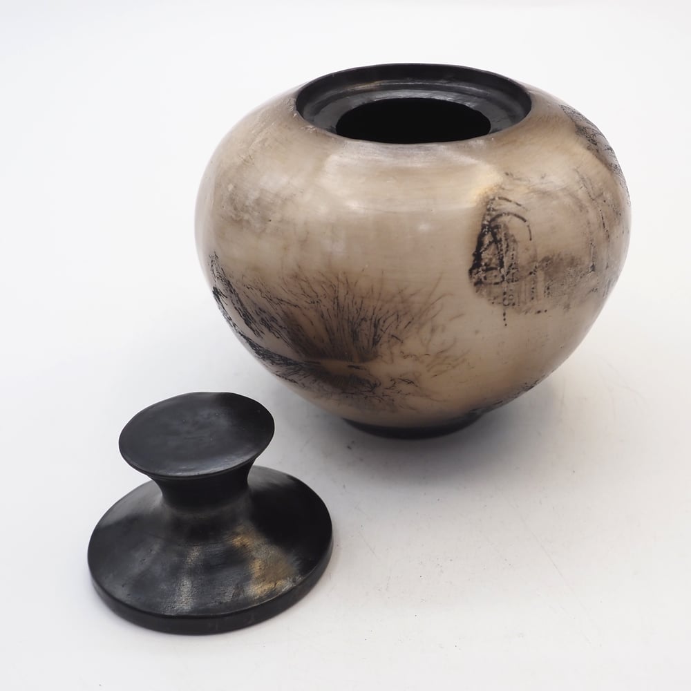 Image of Ghost Feather Raku Lidded Pot 