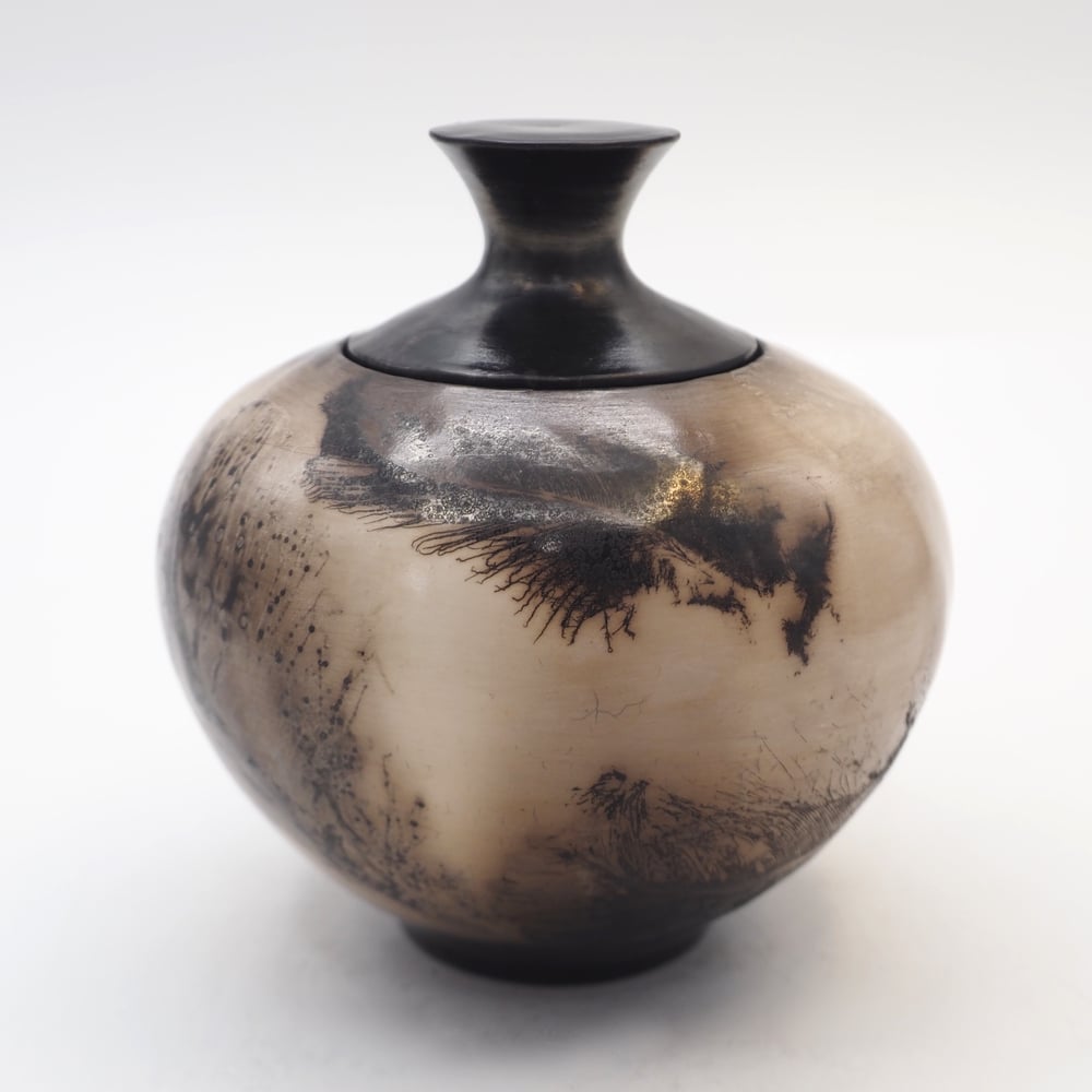 Image of Ghost Feather Raku Lidded Pot 