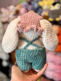 Image 3 of Bunny with Pink Ruffle Hat and Green Overalls 