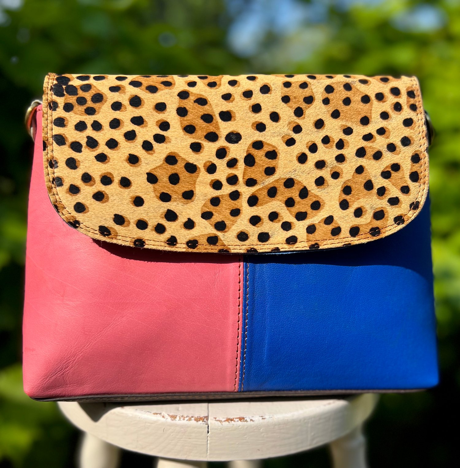 Image of Harlequin Collection - Recycled Leather/Fur 2 colour bag #57A