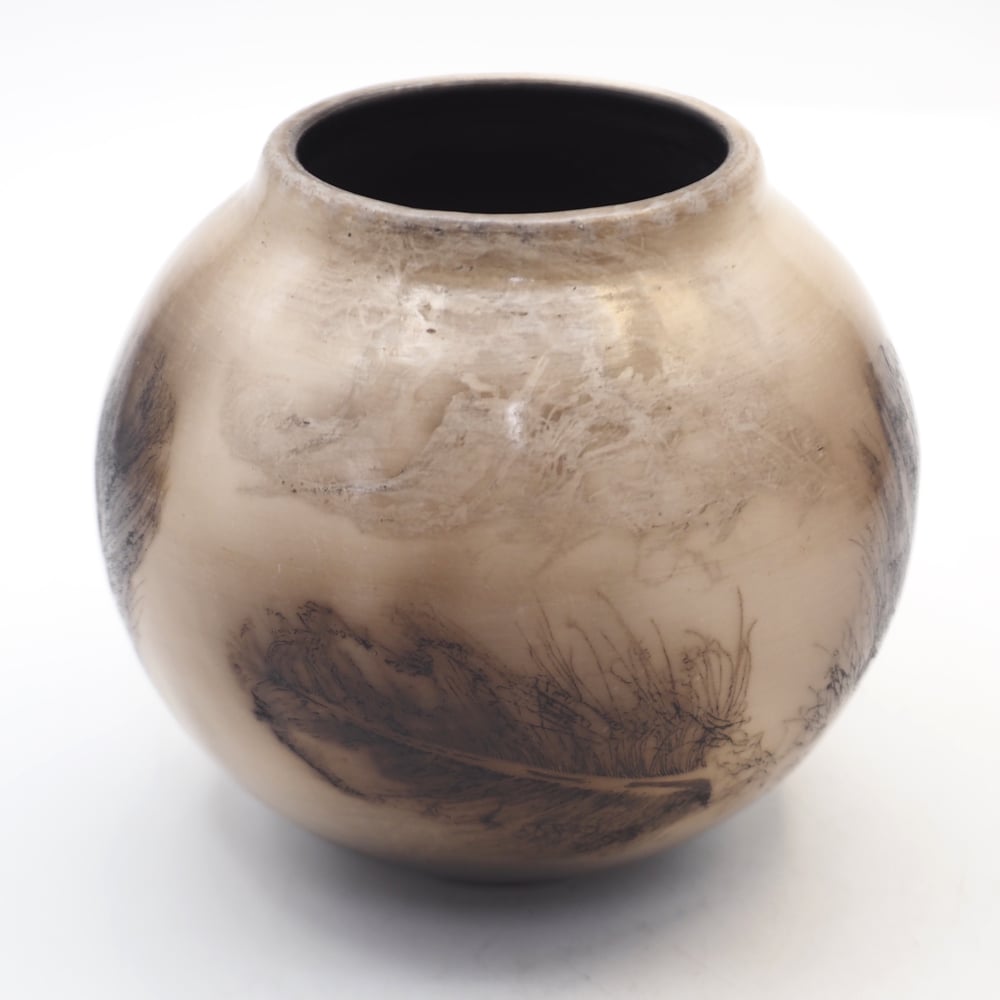 Image of Ghost Feather Raku Pot 010