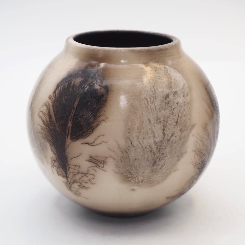 Image of Ghost Feather Raku Pot 010