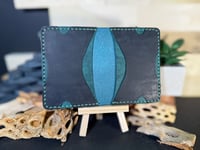 Image 2 of Bi Fold Card Holder - Aqua / Black Pueblo