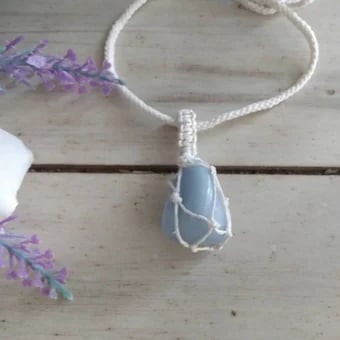 Image of Angelite Pendant, Macrame Necklace, Hippie Necklace, Blue Pendant, Crystal necklace
