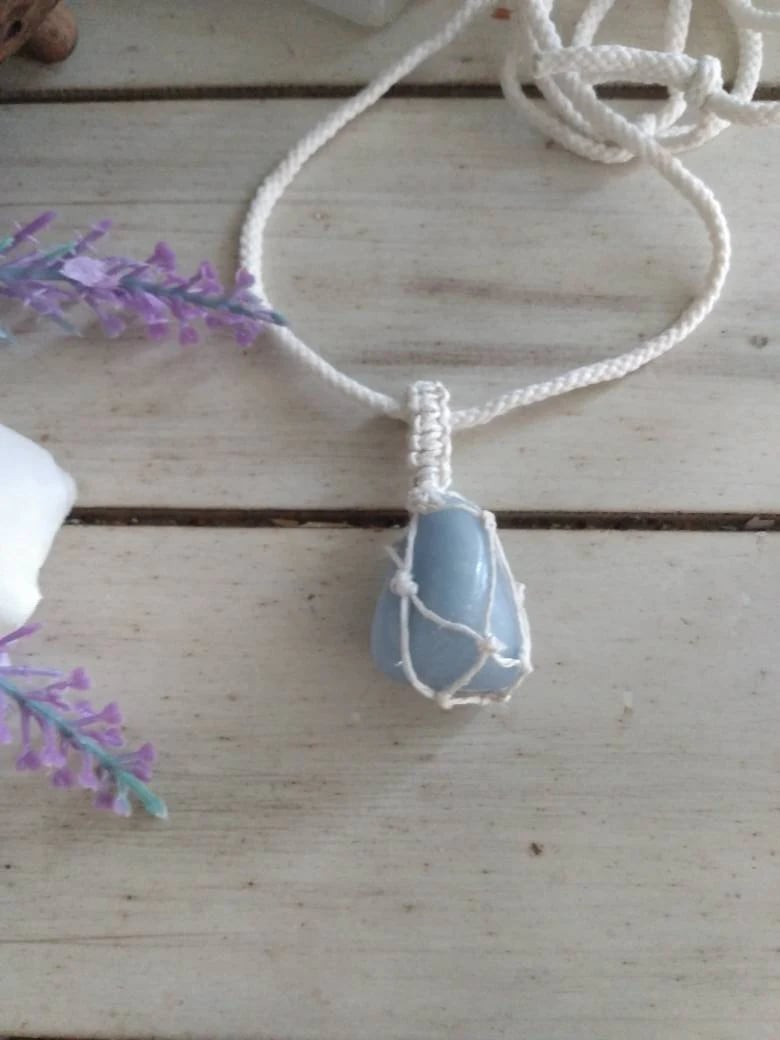Image of  Angelite Pendant, Macrame Necklace, Hippie Necklace, Blue Pendant, Crystal necklace