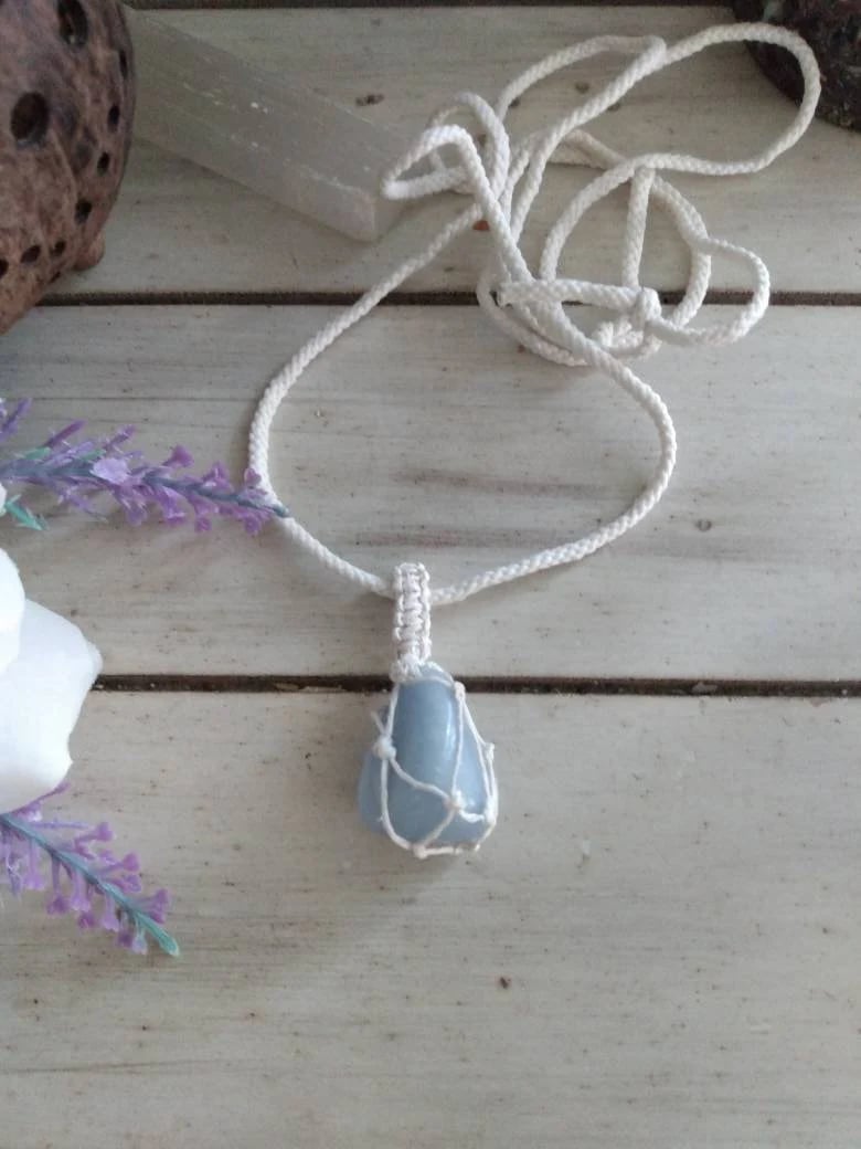 Image of Angelite Pendant, Macrame Necklace, Hippie Necklace, Blue Pendant, Crystal necklace