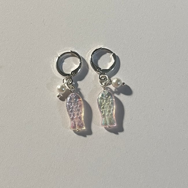 'pearly pink fish' huggie hoop earrings
