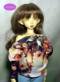 Image 1 of Handmade vintage floral print batwing top for MINIFEE, slim 1/4 bjd doll