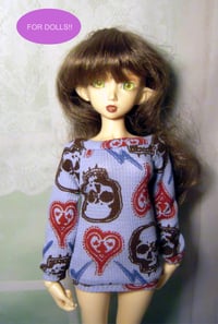 Image 1 of Handmade light blue skull sweatshirt for MINIFEE, slim 1/4 bjd doll