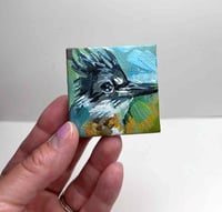 Image 1 of King for a Day – Tiny 2" painting of a belted kingfisher