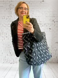 Image 2 of Oversized hand quilted black denim tote bag 