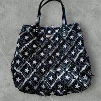 Image 1 of Oversized hand quilted black denim tote bag 