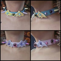 Image 1 of Pastel Goth Eyeball Batwing Spiked Choker
