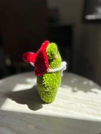 Image 3 of Handmade Amigurumi Frog Plush, Crochet Stuffed Animal Toy – Green Frog with Mushroom Hat
