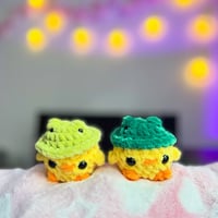 Image 3 of Duck Plushie With Frog Hat – Crochet Duck Keychain – Handmade Amigurumi Duck – Cute Gift Idea