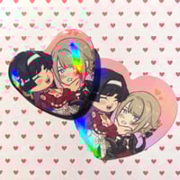 Image 1 of Zenless Zone Zero | Astra/Evelyn Holographic Heart-Shaped Button & Sticker