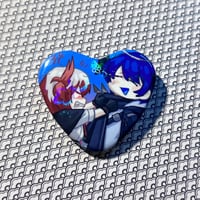 Image 2 of Texas/Lappland, Fiametta/Mostima Holographic Heart-Shaped Button & Sticker