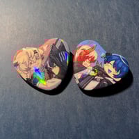Image 3 of Texas/Lappland, Fiametta/Mostima Holographic Heart-Shaped Button & Sticker
