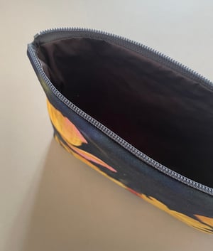 Image of Yellow poppies, LARGE travel bag, make-up, toiletries zipper pouch