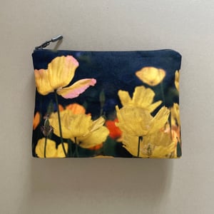 Image of Yellow poppies, LARGE travel bag, make-up, toiletries zipper pouch