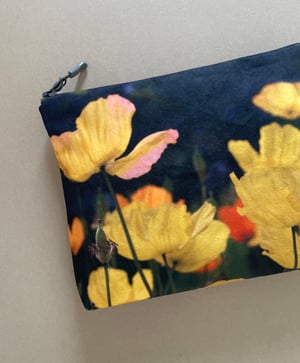 Image of Yellow poppies, LARGE travel bag, make-up, toiletries zipper pouch