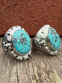 Image 4 of WL&A Handmade No 8 Webbed Turquoise Thunderbird Signet Ring - Size 9 