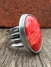 Image 1 of WL&A Handmade Heavy Ingot Cuatro Red Sponge Coral Ring - Size 8