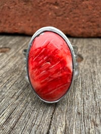 Image 2 of WL&A Handmade Heavy Ingot Cuatro Red Sponge Coral Ring - Size 8